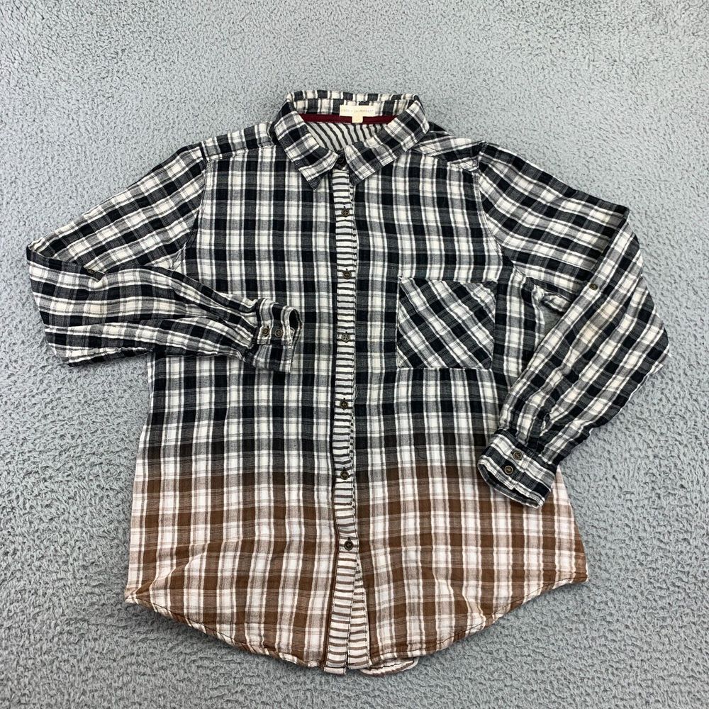 Coco + Jaimeson‎ Shirt Women's Large Black Brown Check Pleated Button Up Shirt
